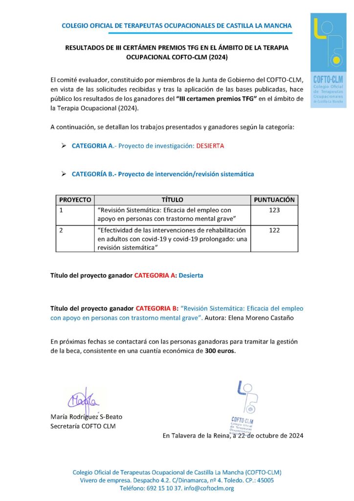 Resolucion III CERTAMEN premios TFG COFTO CLM 2024 FIRMADO 724x1024 - Actualidad y Documentación